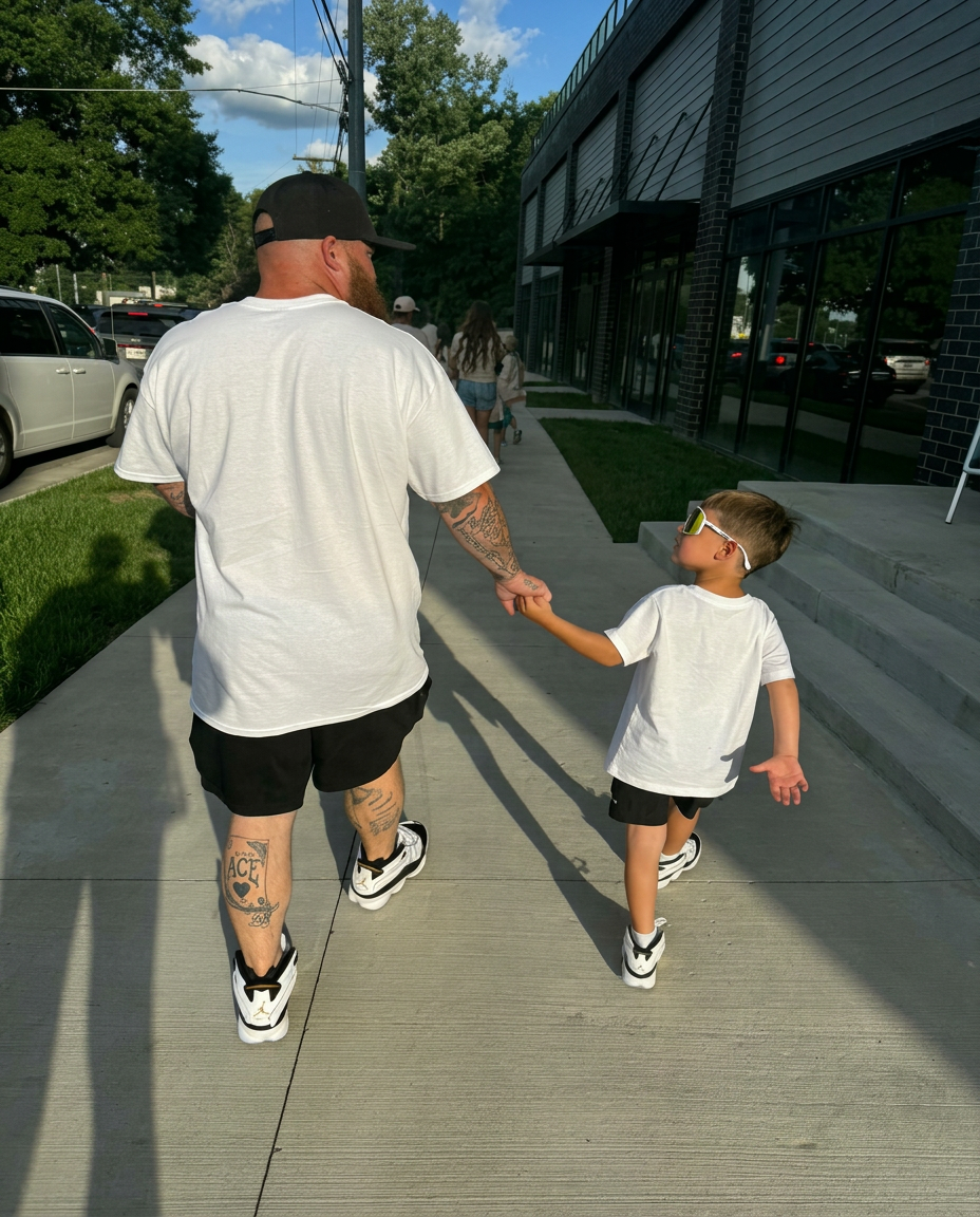 James walking with his son